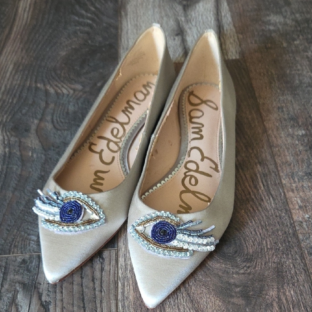Sam Edelman Gray Heels with Blue Embellishment